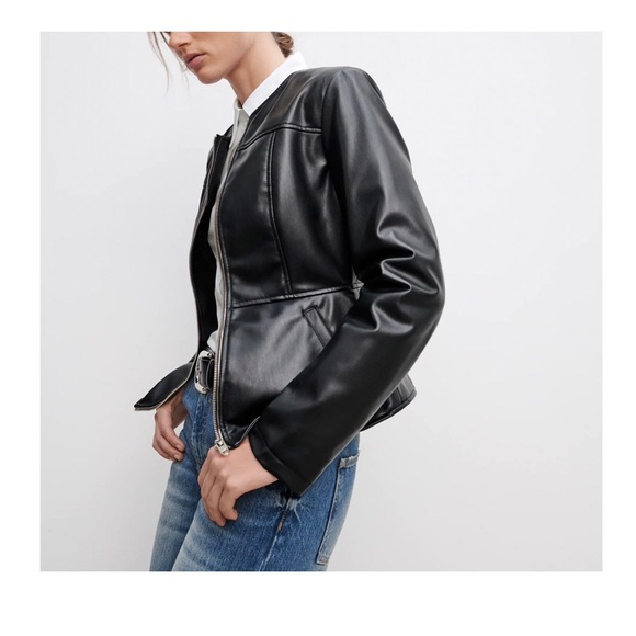 HP ✨NWOT 🖤 Zara Double Zippered Faux Leather Jacket - Picture 12 of 12